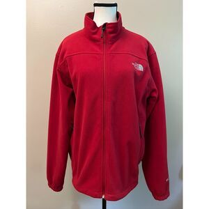 The North Face Windwall full zip fleece jacket in bright red. Size M.